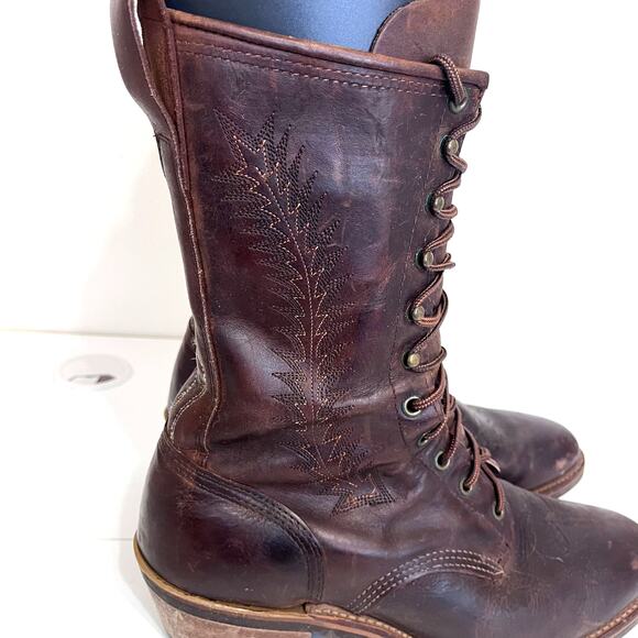 Vintage Mens Logger Boots Size 10 Brown Leather Work Lace Up Oil Resistant USA - Picture 6 of 9